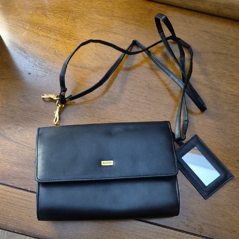 Buxton Black Crossbody Bag with Gold Details